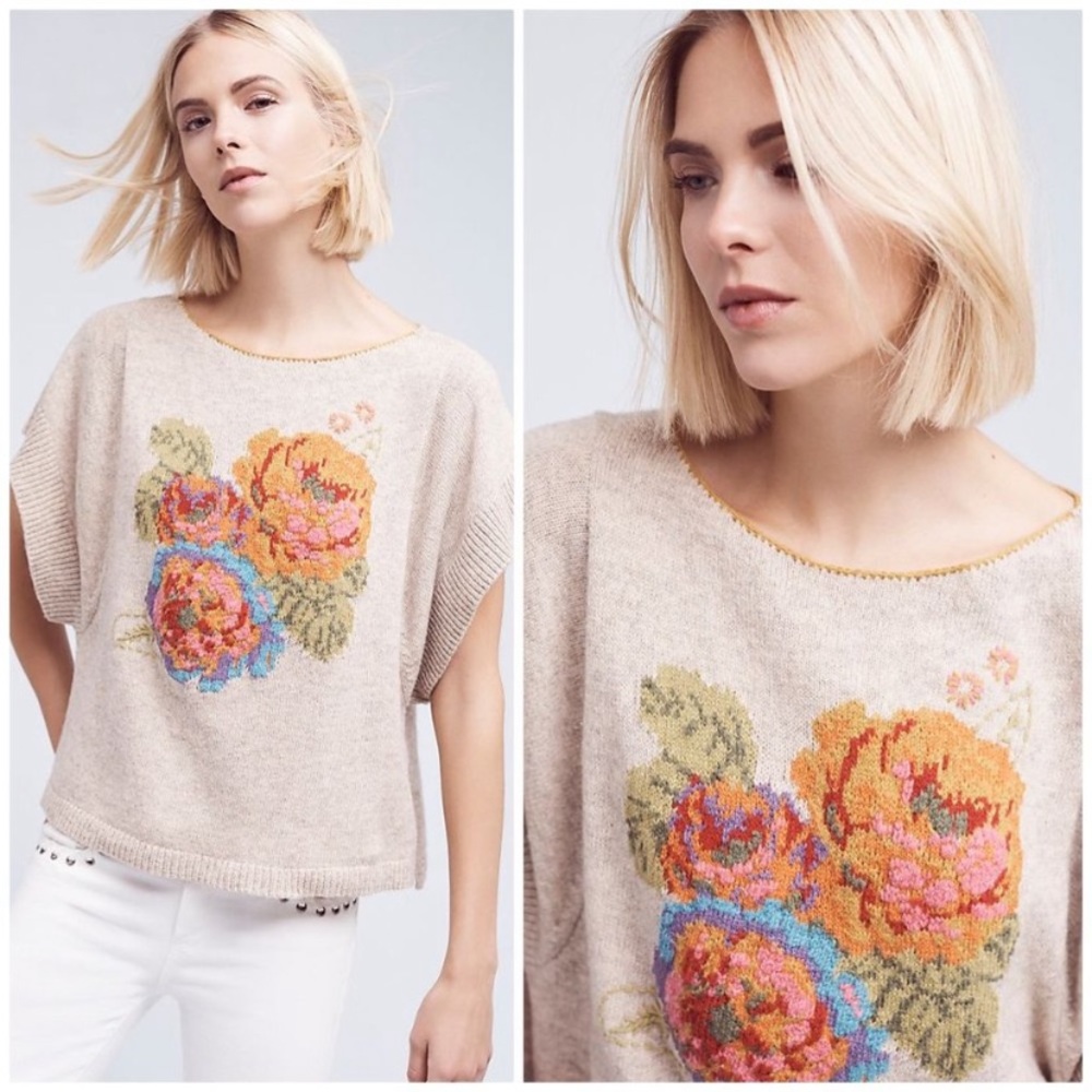 Anthro Angel of the North Bartella Blooms Knit Top